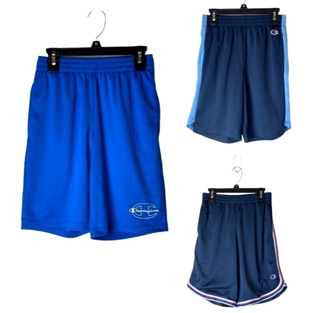 Champion Shorts‎ Youth Medium Blue Lot Of 3 Elastic Waist Logo Athletic Sports
